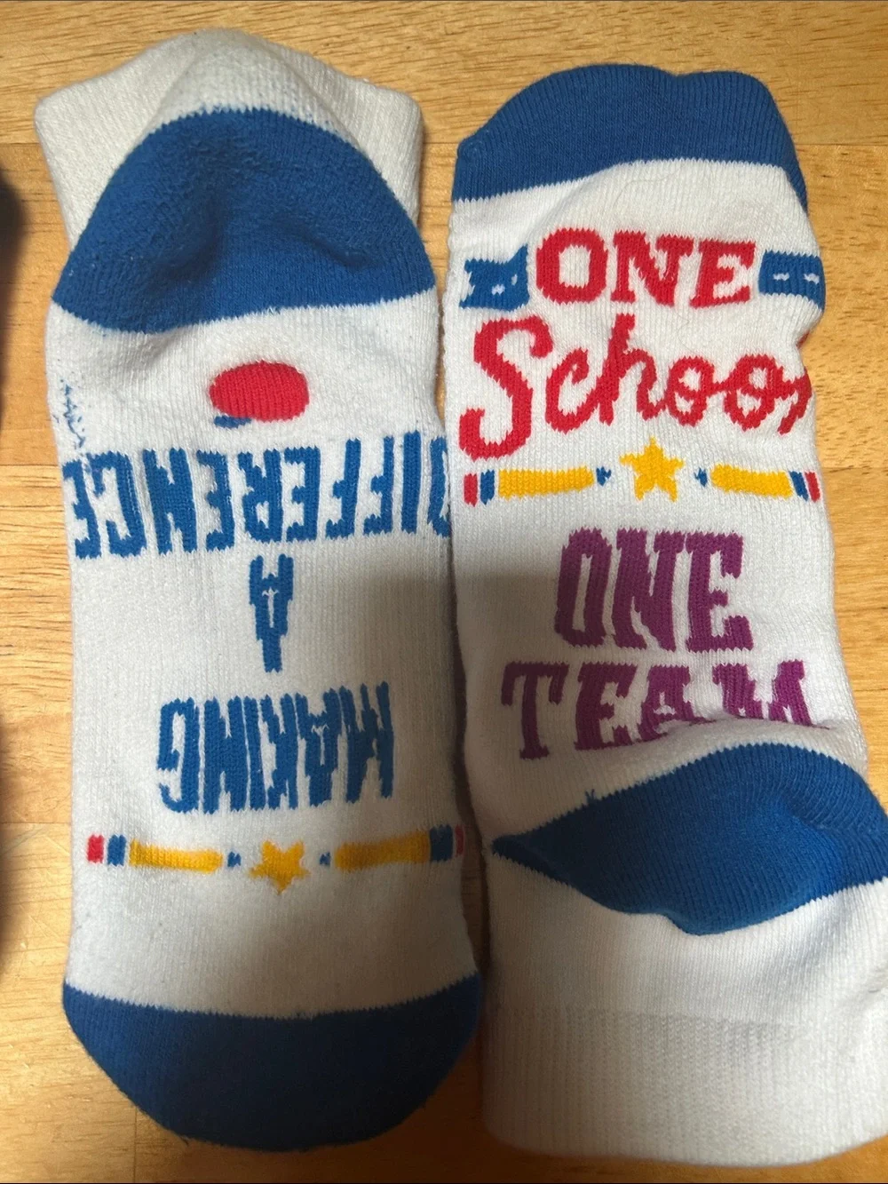 I Teach White Crew Socks with Blue Accents - Teacher Message Set